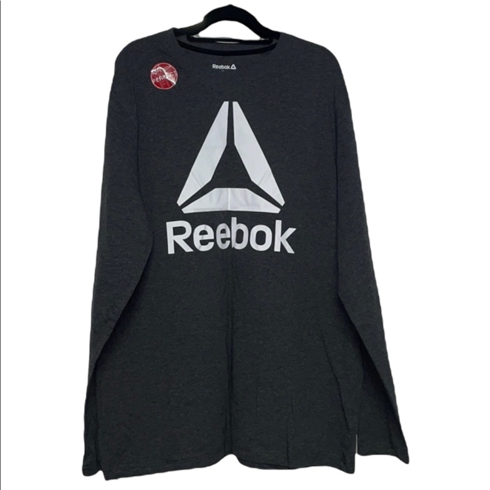 NWT Reebok Logo Long Sleeve Mens Gray Tee - Size XL